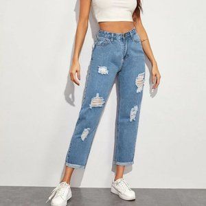 SHEIN Distressed High-Rise Mom Jeans Cropped, size XS